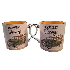 Spectrum Designz Harvest Blessings Truck Decor Thanksgiving Ceramic 2 Mugs Set